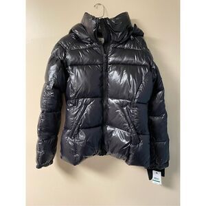 Brand New S13 Women’s Large Black Gloss Kylie Jacket Coat Removable Hood Puffer